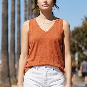 Madewell Women's Burnt Orange V Neck Tank XXS (fits like Small or Medium)